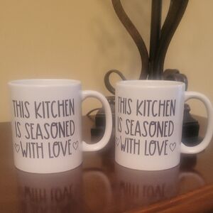 White Kitchen Mugs with Love Quote